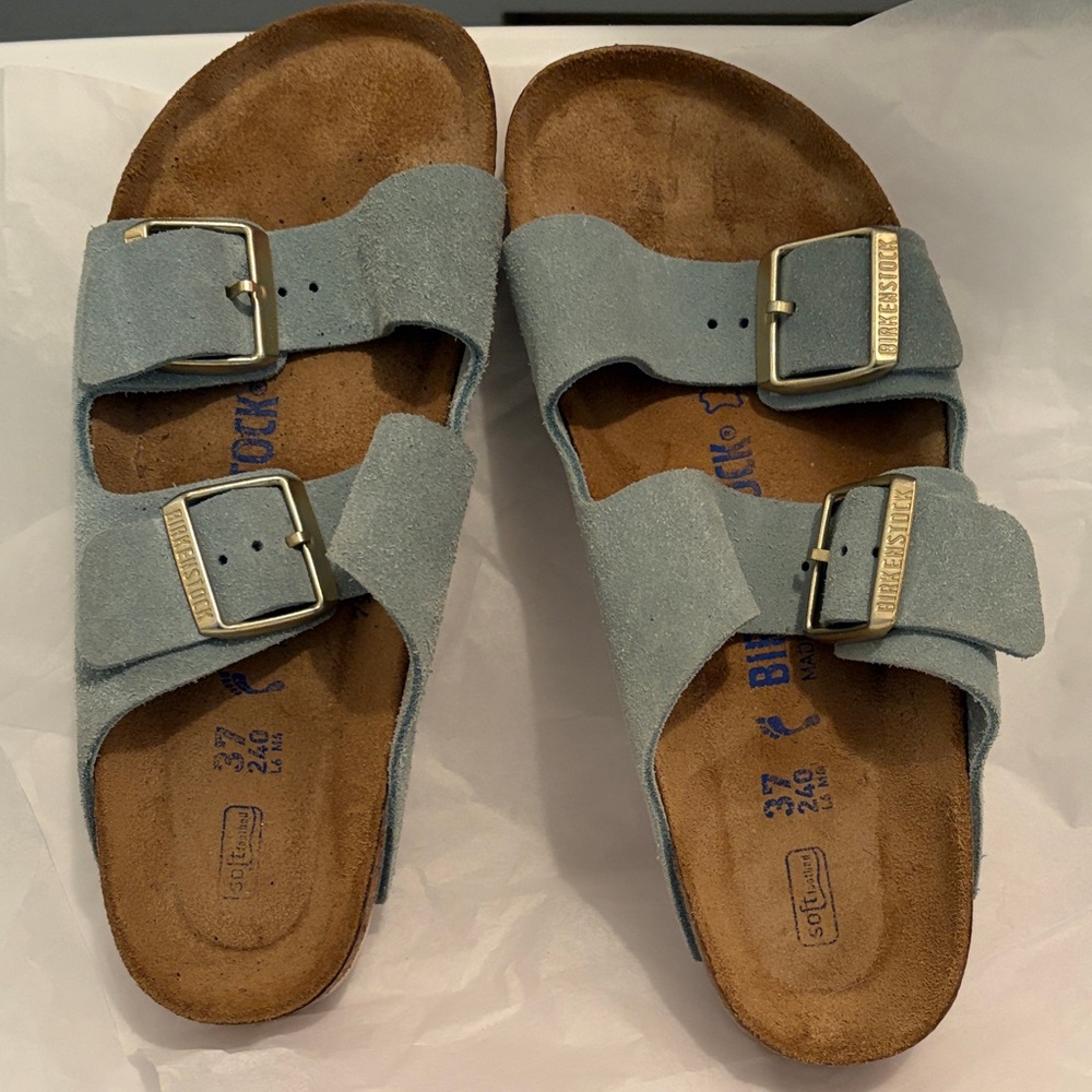 Birkenstock Arizona Suede Double Buckle Sandals - Pale Blue